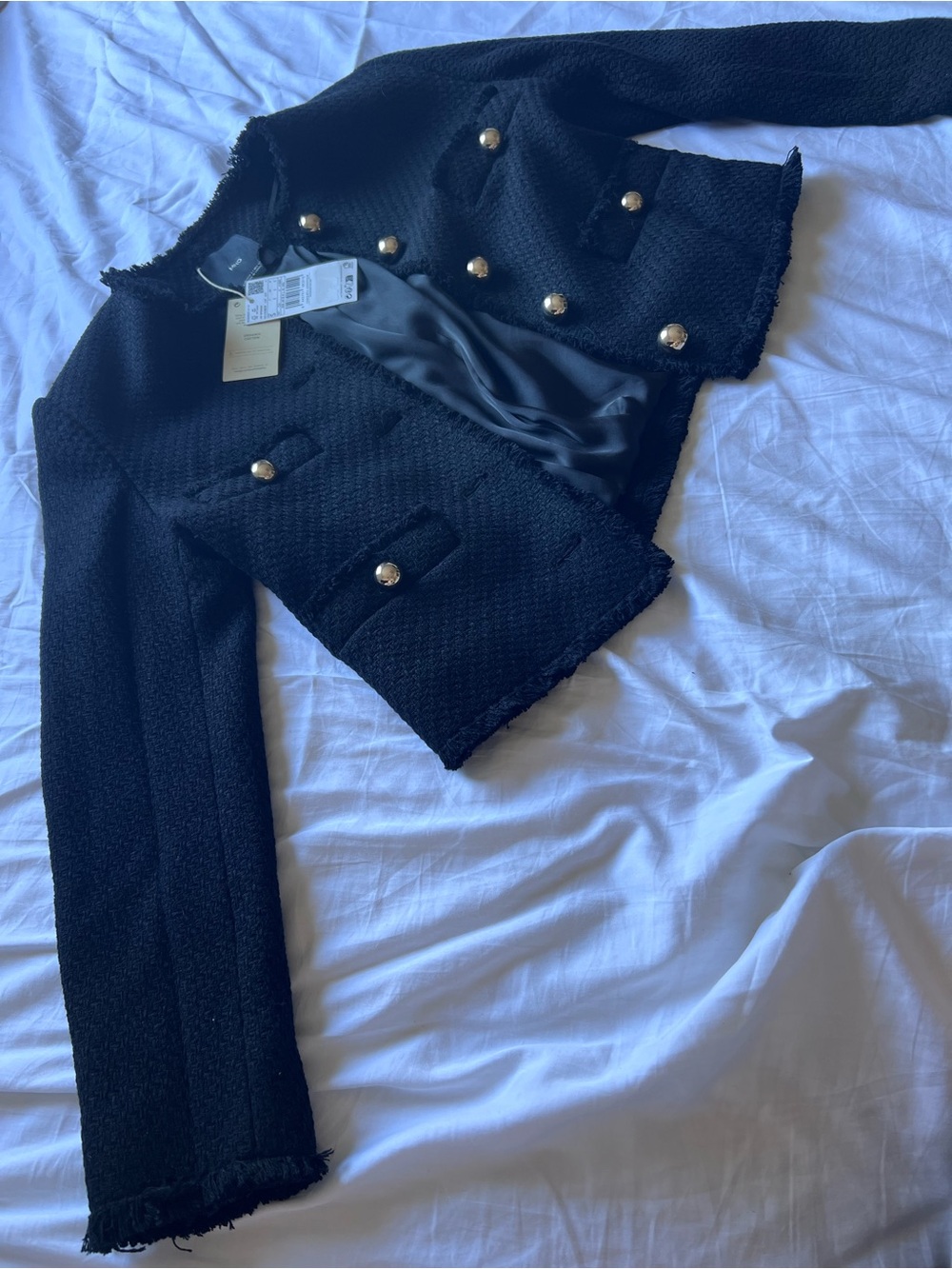Mango Black Tweed Jacket with silver Buttons